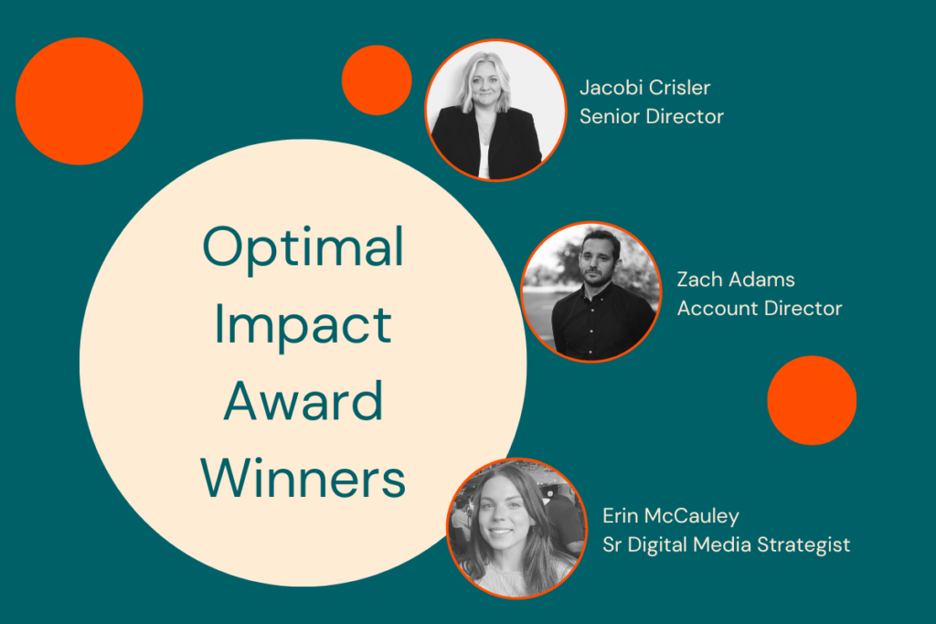 optimal impact awards graphic with headshots of our winners with their names and titles